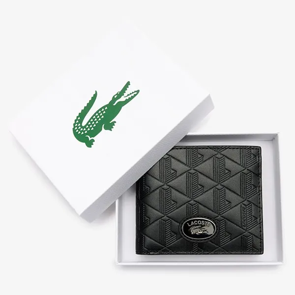 Ví Nam Lacoste Medium Monogram Leather Billfold NH4400MR 000 Màu Đen