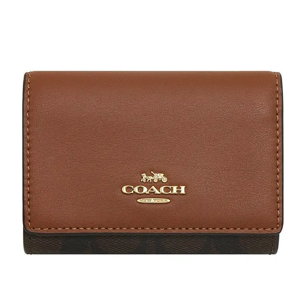 Ví Nữ Coach Micro Wallet In Signature Canvas CM761 Im/Brown/Redwood Màu Nâu