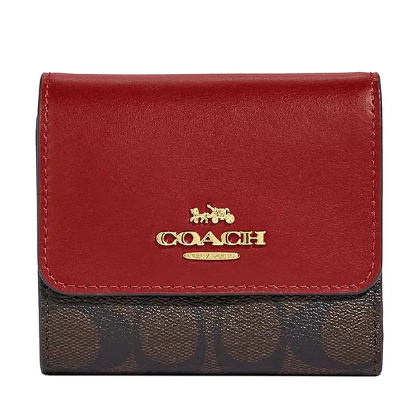 Ví Nữ Coach Trifold Wallet CE930 Gold/Brown1941 Red Màu Đỏ/Nâu