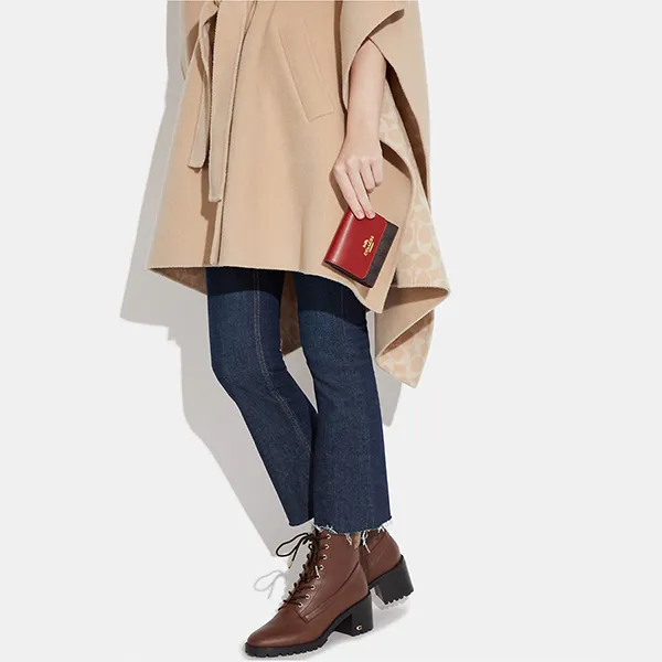 Ví Nữ Coach Trifold Wallet CE930 Gold/Brown1941 Red Màu Đỏ/Nâu