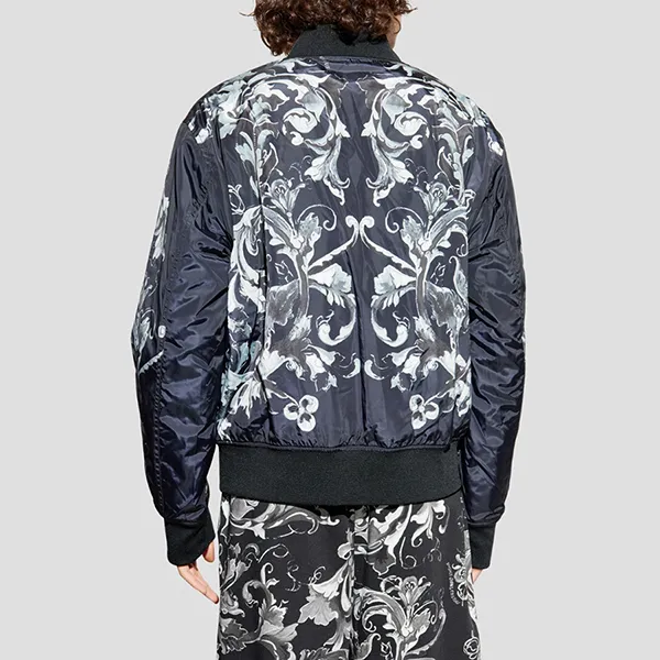 Áo Khoác Bomber Nam Versace Jeans Couture Black With Baroque Logo Printed 79GASD07 CQ20D Màu Xám Đen Size 46