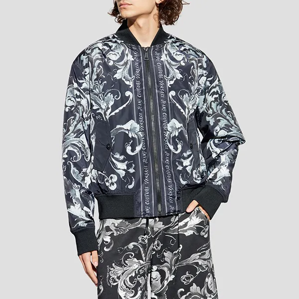 Áo Khoác Bomber Nam Versace Jeans Couture Black With Baroque Logo Printed 79GASD07 CQ20D Màu Xám Đen Size 46