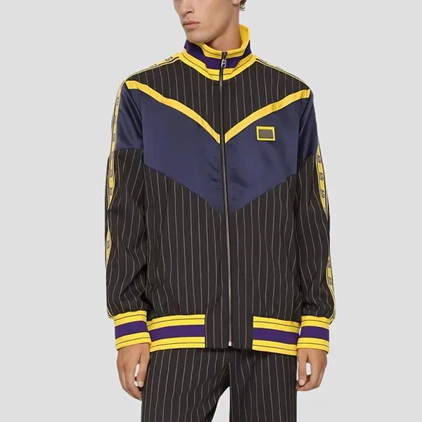 Áo Khoác Nam Dolce & Gabbana D&G Pinstripe Logo Plaque Mutilcolor Full Zip Bomber G9ZR4T GF579 S9000 Phối Màu Size 46