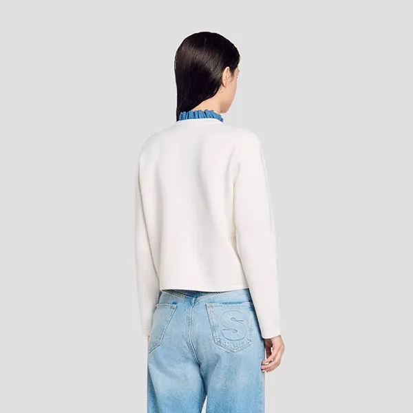 Áo Khoác Nữ Sandro Cream High Neck Knit Cardigan With Detachable Collar SFPCA01111 Màu Trắng Size 2