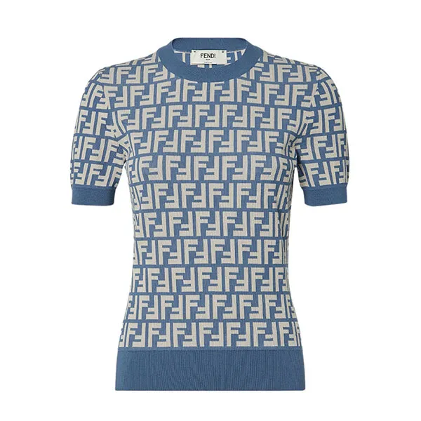 Áo Len Nữ Fendi FF Jumper Blue FF Cotton Jumper FZXC72 AUHW F1SB5 Màu Xanh Blue Size 38