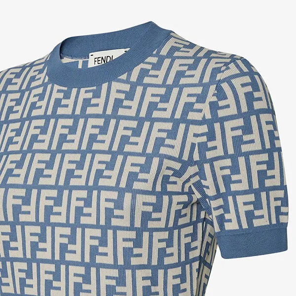 Áo Len Nữ Fendi FF Jumper Blue FF Cotton Jumper FZXC72 AUHW F1SB5 Màu Xanh Blue Size 38