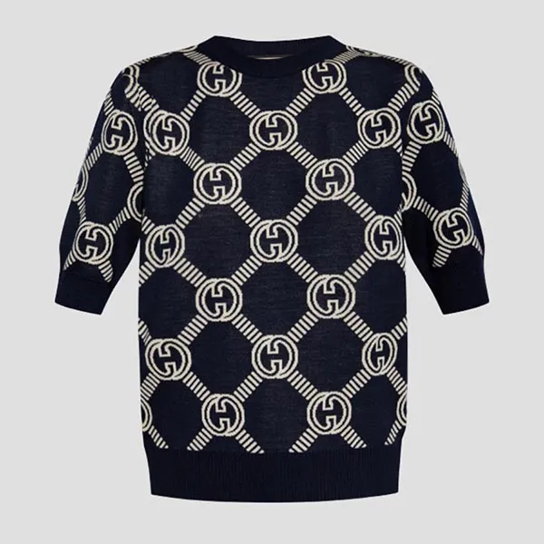 Áo Len Nữ Gucci Navy With GG Logo Monogram 692702 XKCB2 Màu Xanh Navy Size S