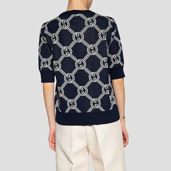 Áo Len Nữ Gucci Navy With GG Logo Monogram 692702 XKCB2 Màu Xanh Navy Size S