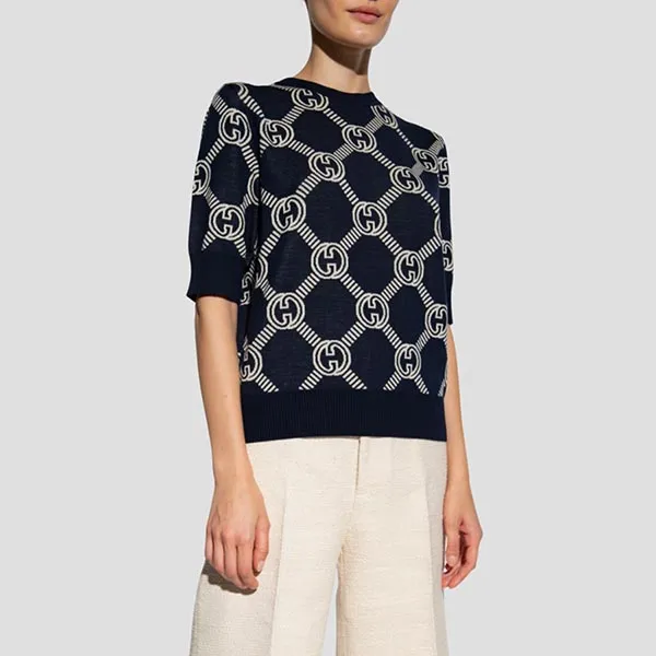 Áo Len Nữ Gucci Navy With GG Logo Monogram 692702 XKCB2 Màu Xanh Navy Size S