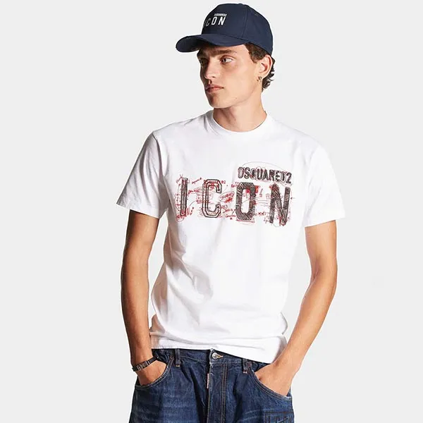 Áo Phông Nam Dsquared2 Be Icon Cotton S79GC0084 Tshirt Màu Trắng Size M