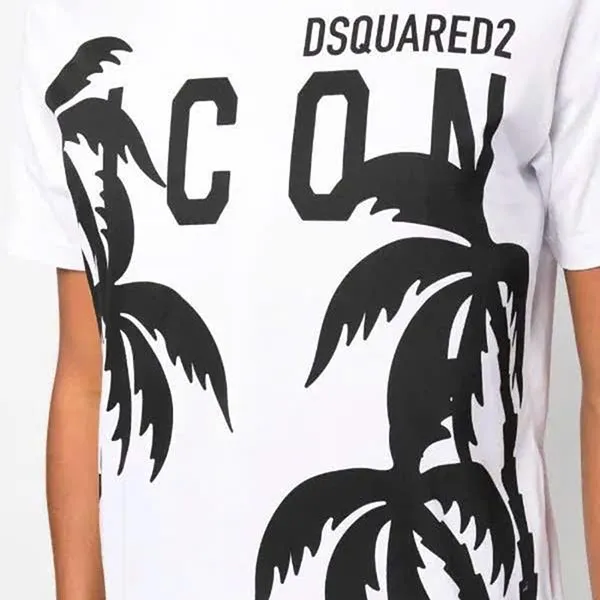 Áo Phông Nam Dsquared2 Palm Tree Logo-print S79GC0071 Tshirt Màu Trắng Size S