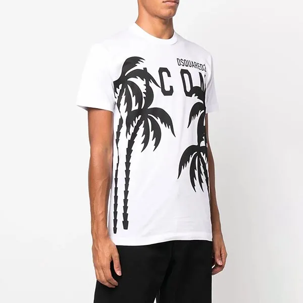 Áo Phông Nam Dsquared2 Palm Tree Logo-print S79GC0071 Tshirt Màu Trắng Size S