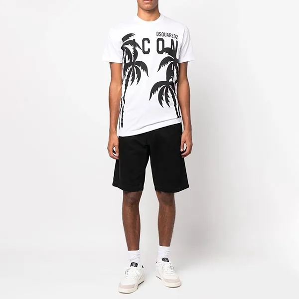 Áo Phông Nam Dsquared2 Palm Tree Logo-print S79GC0071 Tshirt Màu Trắng Size S
