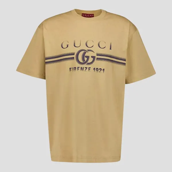 Áo Phông Nam Gucci Interlocking Logo Print Beige Cotton Short Sleeves 785345 XJGKJ 2420 Tshirt Màu Be Size XS