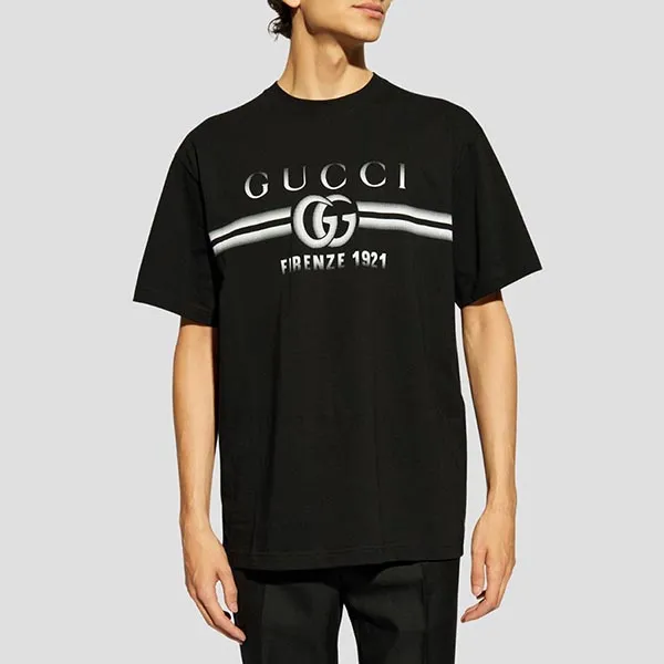 Áo Phông Nam Gucci Interlocking Logo Print Black Cotton Short Sleeves 785345 XJGKJ 1070 Tshirt Màu Đen Size XS