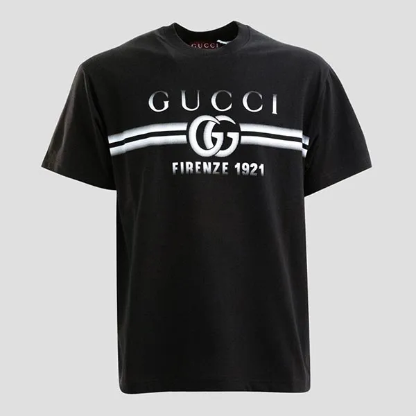 Áo Phông Nam Gucci Interlocking Logo Print Black Cotton Short Sleeves 785345 XJGKJ 1070 Tshirt Màu Đen Size XS