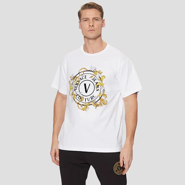 Áo Phông Nam Versace Jeans Couture White With Logo Printed 78GAHC01 78UP601 Tshirt Màu Trắng Size XS