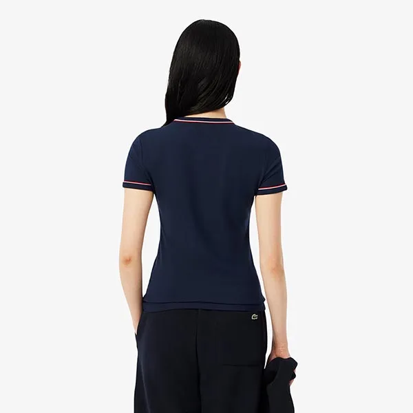 Áo Phông Nữ Lacoste Contrast Trim Jersey In Navy Blue TF5289 51 DB3 Tshirt Màu Xanh Navy Size S