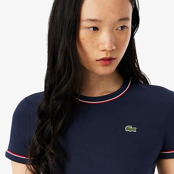 Áo Phông Nữ Lacoste Contrast Trim Jersey In Navy Blue TF5289 51 DB3 Tshirt Màu Xanh Navy Size S