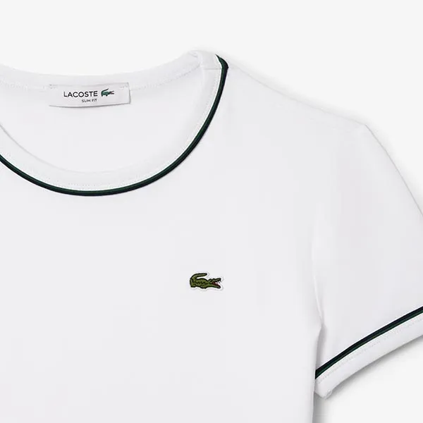 Áo Phông Nữ Lacoste Contrast Trim Jersey In White TF5289 FMB Tshirt Màu Trắng Size S
