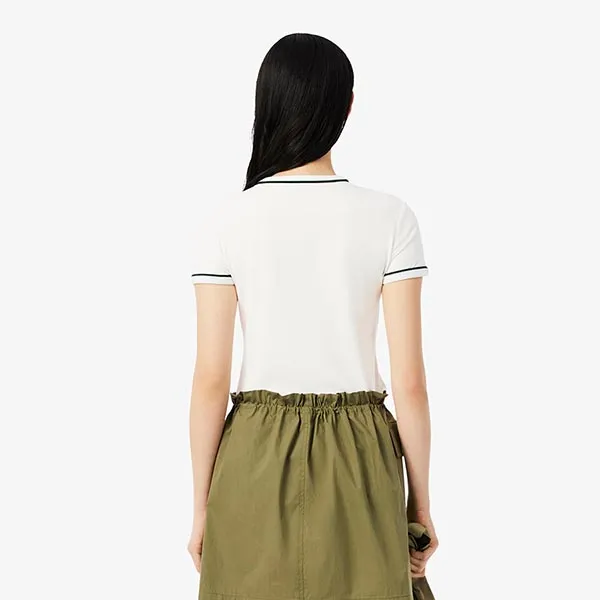 Áo Phông Nữ Lacoste Contrast Trim Jersey In White TF5289 FMB Tshirt Màu Trắng Size S