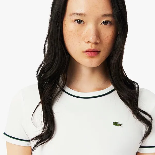 Áo Phông Nữ Lacoste Contrast Trim Jersey In White TF5289 FMB Tshirt Màu Trắng Size S