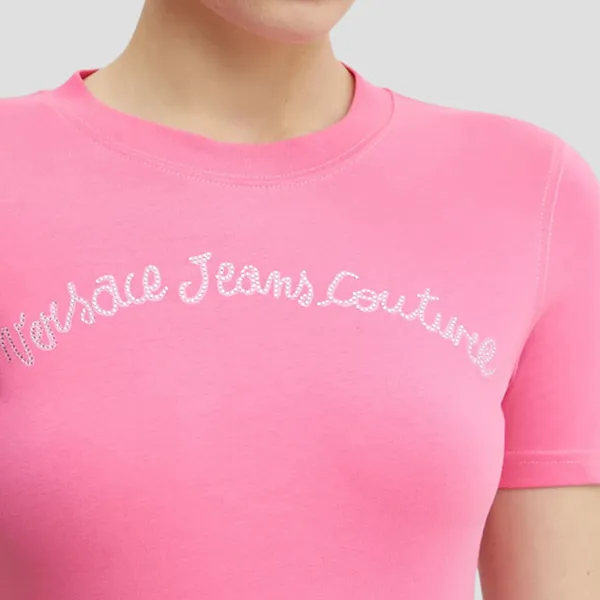Áo Phông Nữ Versace Jeans Couture Pink With Logo Embroidered 78HAHC08 78DP608 Tshirt Màu Hồng Size S