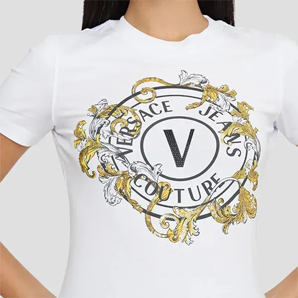 Áo Phông Nữ Versace Jeans Couture White With Logo Printed 78HAHC01 78DP608 Tshirt Màu Trắng Size S