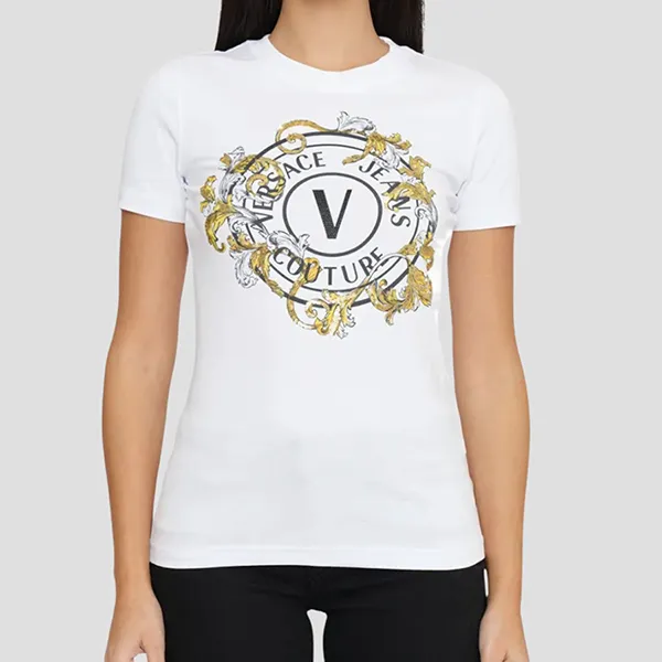 Áo Phông Nữ Versace Jeans Couture White With Logo Printed 78HAHC01 78DP608 Tshirt Màu Trắng Size S