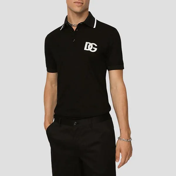 Áo Polo Nam Dolce & Gabbana D&G In Black With Logo DG Embroidery G8OL0Z FU7EN Màu Đen Size 44