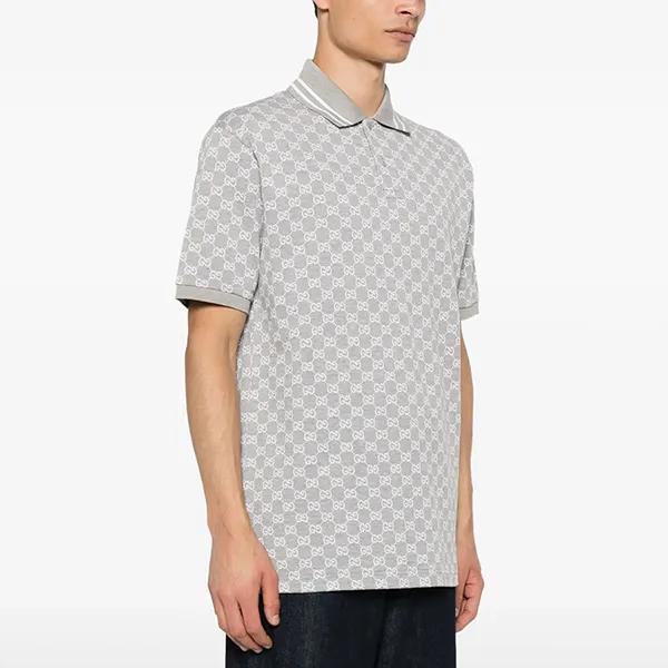 Áo Polo Nam Gucci GG Monogram Logo Printed 788024 XJGQX Màu Xám Size XS