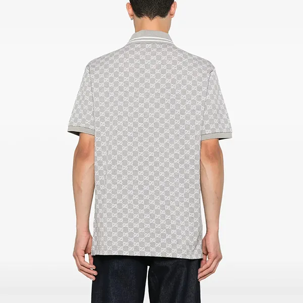 Áo Polo Nam Gucci GG Monogram Logo Printed 788024 XJGQX Màu Xám Size XS
