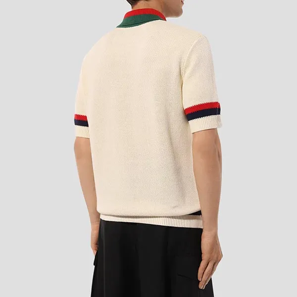 Áo Polo Nam Gucci Sweater Stripe Knitted With Web Ivory 739954 XKC90 9275 Màu Kem Size S