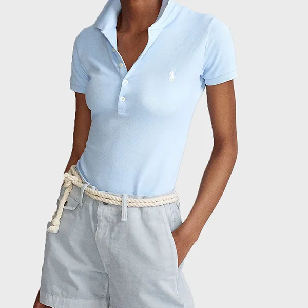 Áo Polo Nữ Ralph Lauren Slim Short Sleeve 211870245023 Màu Xanh Da Trời Size XS