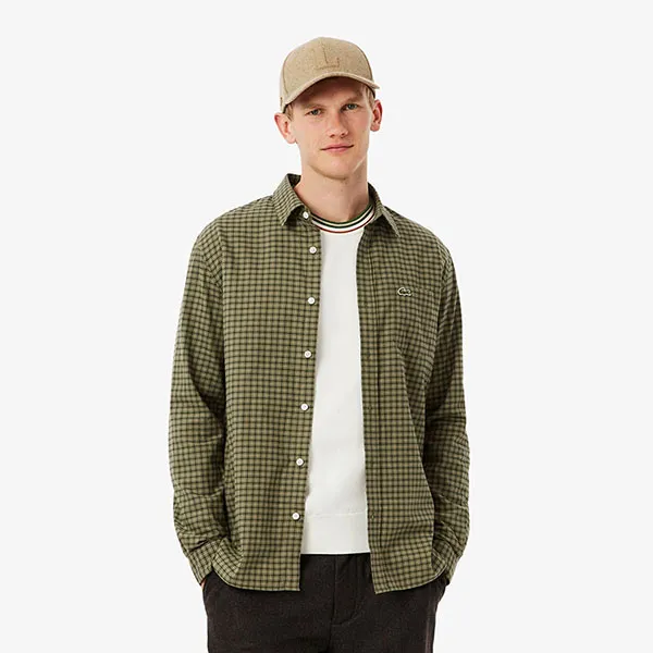 Áo Sơ Mi Dài Tay Nam Lacoste Men's Regular Fit Plaid Flannel Shirt CH5093 - 6UI Màu Xanh Green Size 40