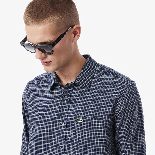 Áo Sơ Mi Dài Tay Nam Lacoste Men's Regular Fit Plaid Flannel Shirt CH5093 - HHW Màu Xanh Navy Size 37
