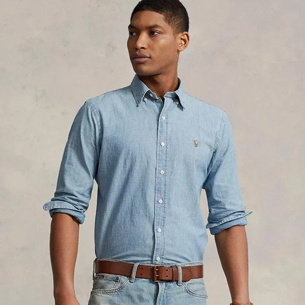 Áo Sơ Mi Dài Tay Nam Ralph Lauren Button-Down Collar Shirt 710792042 001 Màu Xanh Size XS