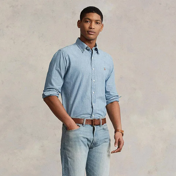 Áo Sơ Mi Dài Tay Nam Ralph Lauren Button-Down Collar Shirt 710792042 001 Màu Xanh Size XS