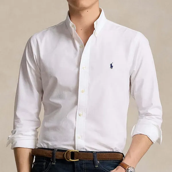 Áo Sơ Mi Dài Tay Nam Ralph Lauren Custom-Fit Stretch Cotton Poplin Shirt 710928255 002 Màu Trắng Size XS