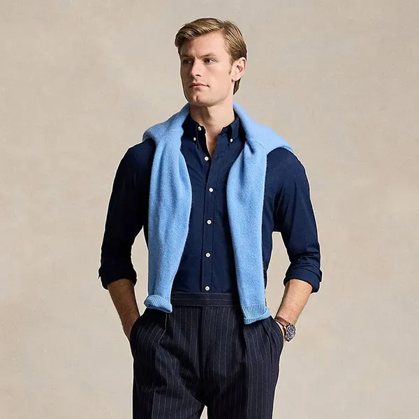 Áo Sơ Mi Dài Tay Nam Ralph Lauren Slim Fit Stretch Poplin Shirt 710928254 001 Màu Xanh Navy Size S