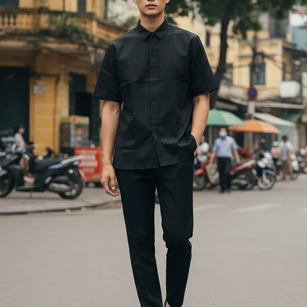 Áo Sơ Mi Nam Dior Black Short Sleeve Shirt With Black Bee Embroidery 733C510B1581 Màu Đen Size 38