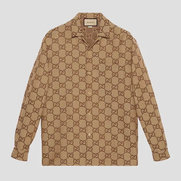 Áo Sơ Mi Nam Gucci Maxi GG Canvas Overshirt In Brown Camel 770426 ZAHT5 Màu Nâu Size 44