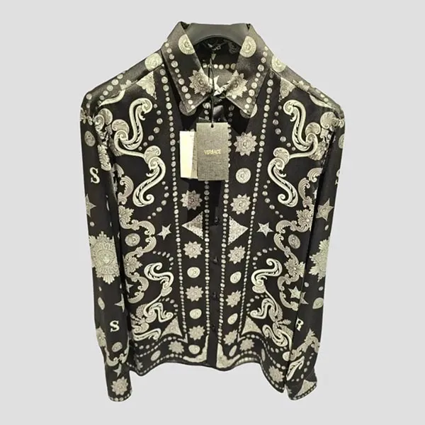 Áo Sơ Mi Nam Versace Long-sleeved Black With Baroque And Medallions 1008274 1A15969 5B050 Màu Đen Size 46