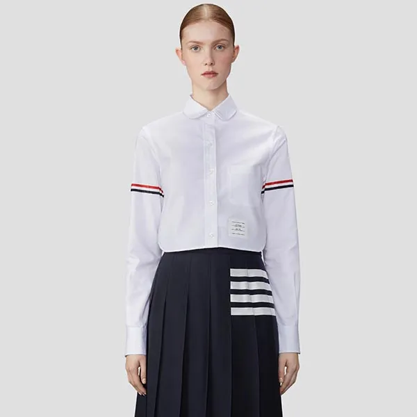 Áo Sơ Mi Nữ Thom Browne Classic Oxford Armband Cropped Round Collar FLL164O 02188 100 Màu Trắng Size 38