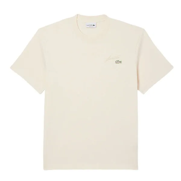 Áo Thun Nam Lacoste Heavy Jersey Embroidered Signature T-shirt TH5492 - XFJ Màu Trắng Ngà Size 3