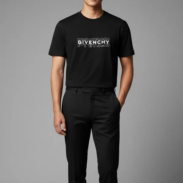 Áo Thun Nam Givenchy Black T-Shirt With White Lettering BM70SS3002 001 Màu Đen Size XS