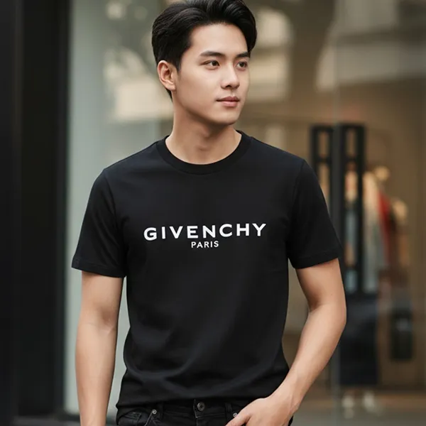 Áo Thun Nam Givenchy Black T-Shirt With White Lettering BM70WV3002 001 Màu Đen Size XS