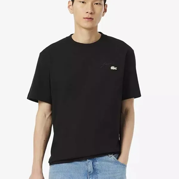 Áo Thun Nam Lacoste Heavy Jersey Embroidered Signature T-shirt TH5492 - 031 Màu Đen Size 3
