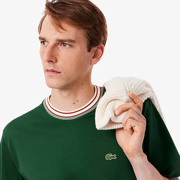 Áo Thun Nam Lacoste Men's French Made Stripe Neck T-Shirt TH5455 - 132 Màu Xanh Lá Size 3