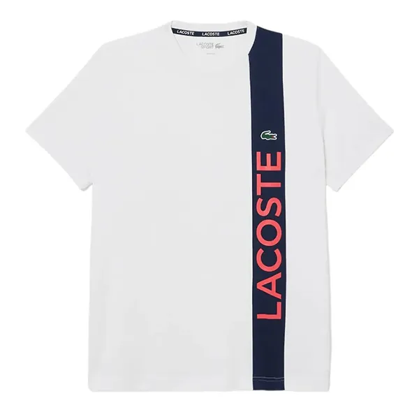 Áo Thun Nam Lacoste Men's Ultra Dry Print Branding Sport T-Shirt TH8938 HI1 Màu Trắng - Xanh Size 4